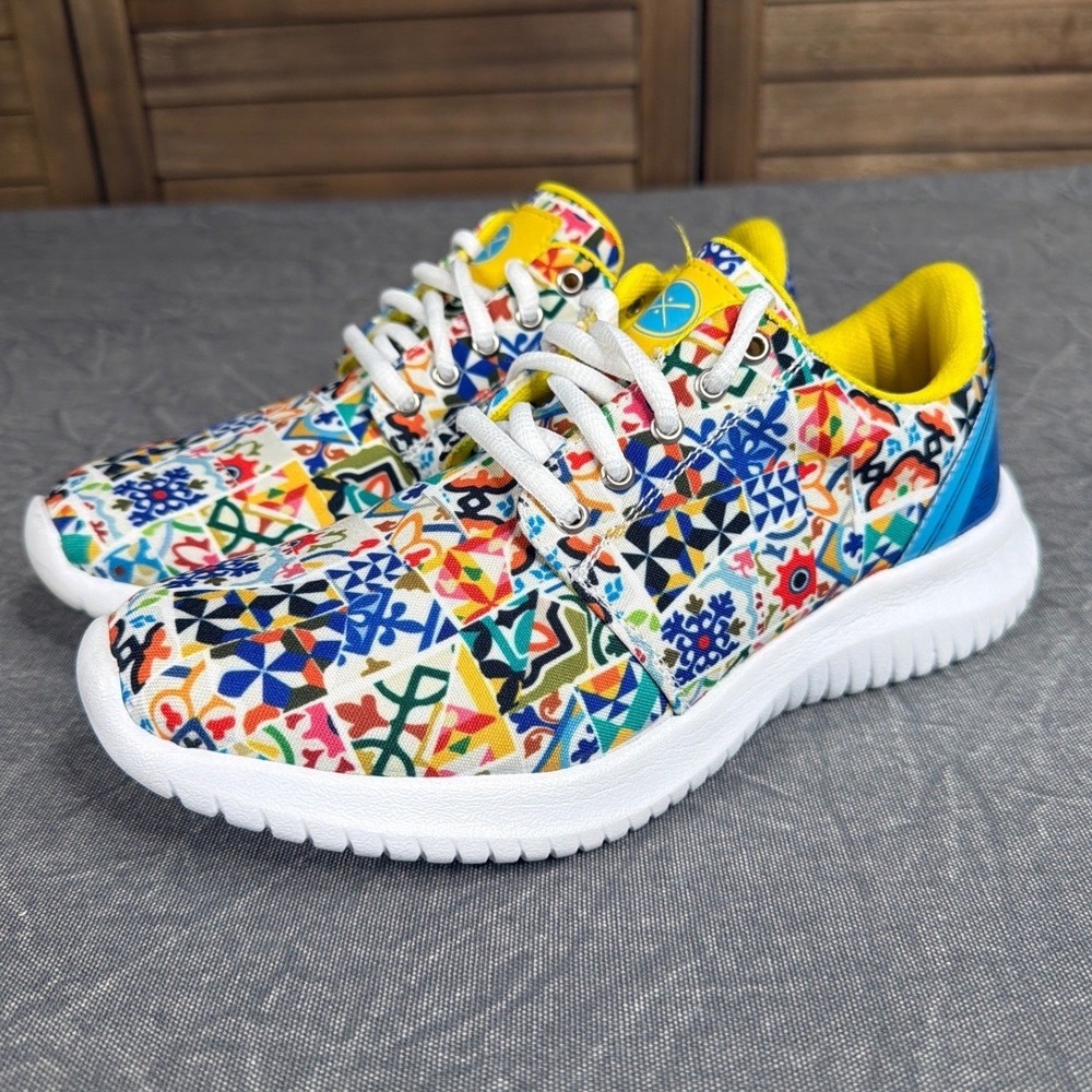 Inkkas Sneakers Women 7 Flexaire Multi-Color Mosaic Tile Print Athletic Shoes